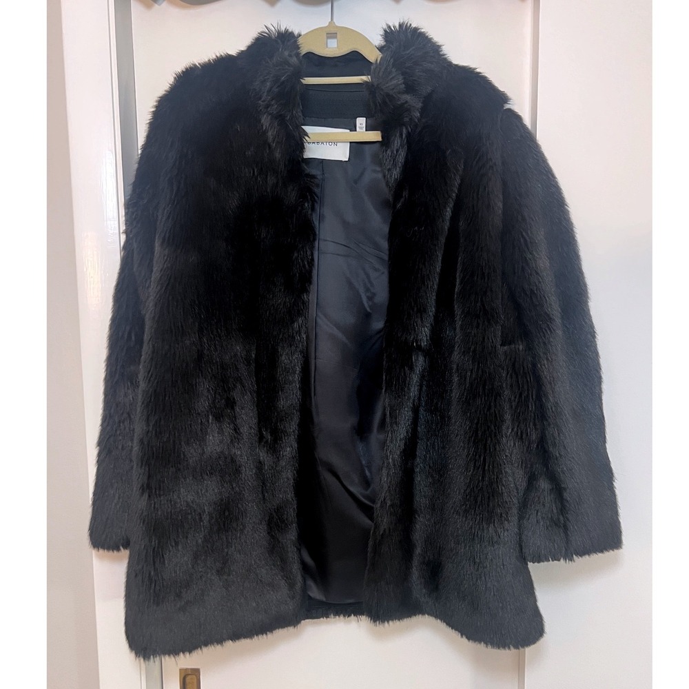 Babaton Aritzia Black Faux‎ Fur Coat Jacket XS Mid-Length Luxe Glam